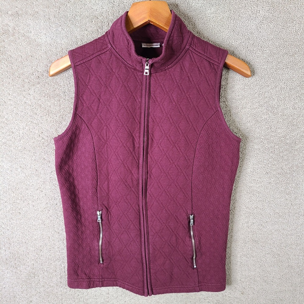 Croft & Barrow Vest Women Small Burgundy Quilted Full Zip Mock Neck Cinched Back